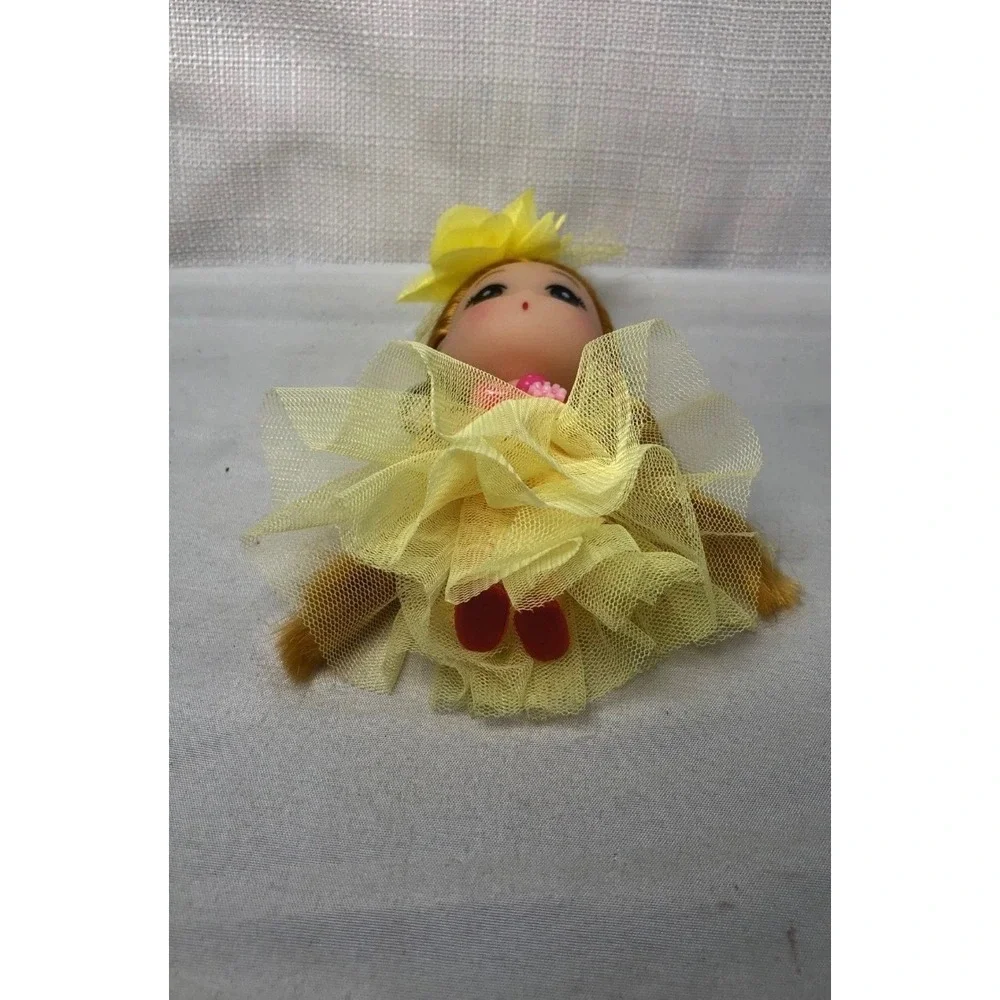 Miniature Doll Keychain Yellow Tulle Dress Braided Ginger Hair Collectible 5in